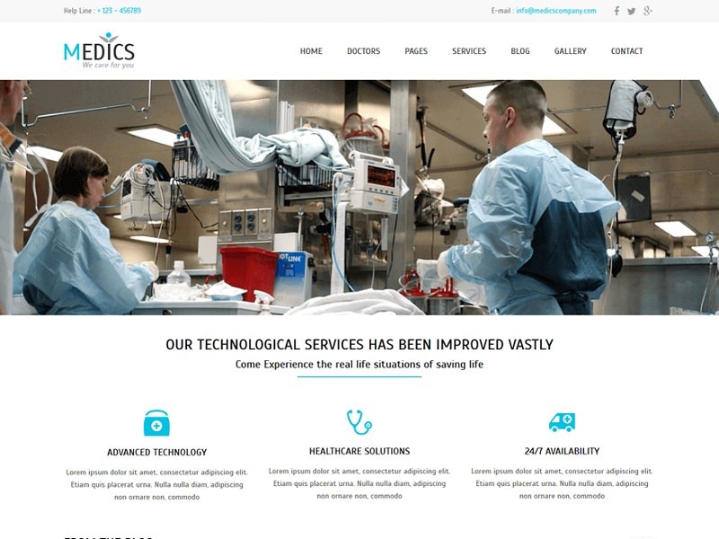 Бесплатный шаблон для поликлиник и больниц Medics.