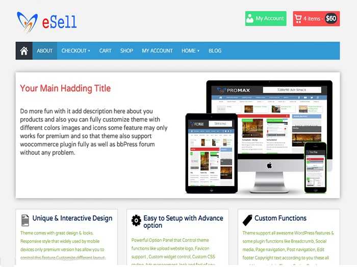 eSell бесплатная тема для WordPress.