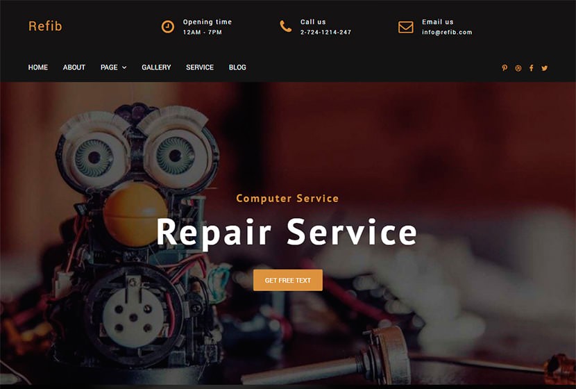 Refib тема WordPress, посвященная услугам по ремонту компьютеров.