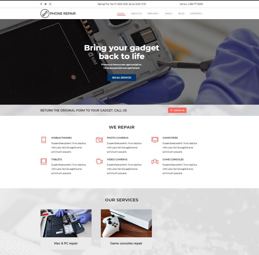 PhoneRepair премиум шаблон для сайта ремонта телефонов.