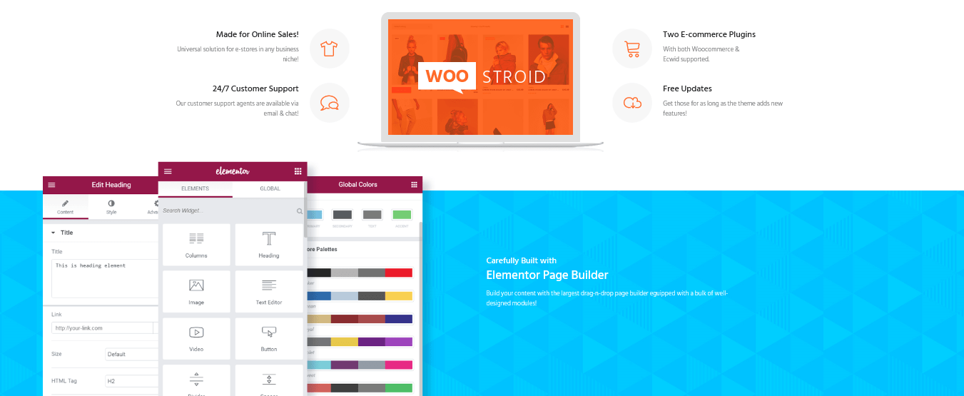 Встроенный Elementor Page Builder.