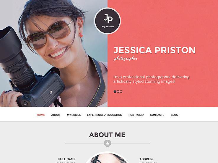 Photographer CV шаблон для Вордпрес для резюме фотографа