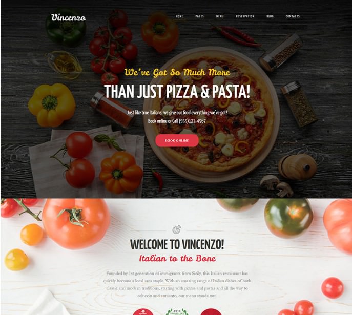 WordPress шаблон Vincenzo - Delicious Pizza Restaurant Responsive