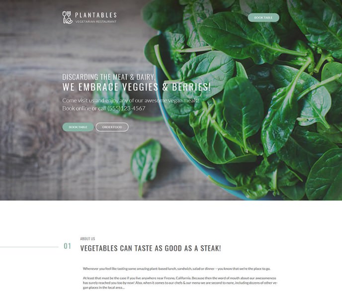 WordPress шаблон Plantables - Vegetarian Restaurant