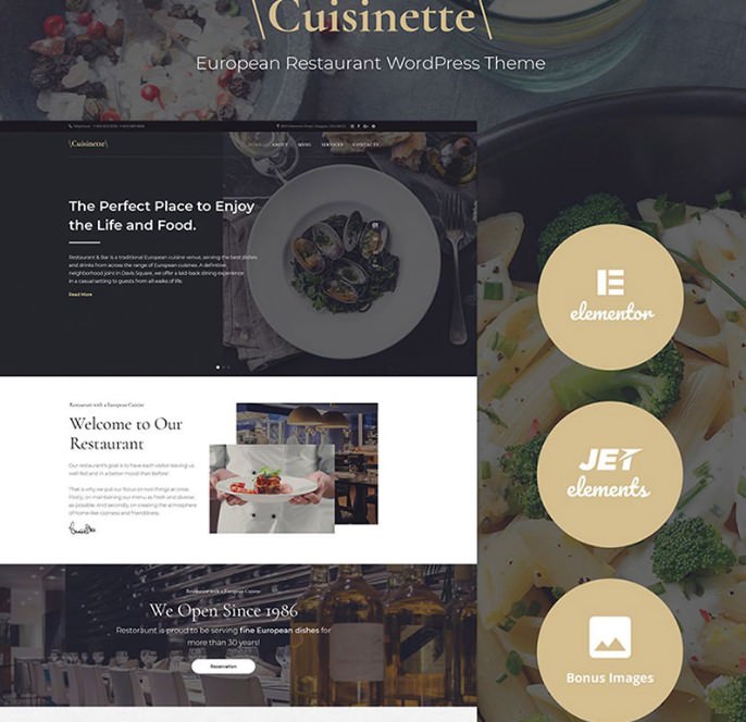 WordPress шаблон Cuisinette - European Restaurant Cross-browser