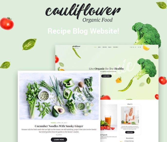 WordPress шаблон Cauliflower - Organic Food Blog Elementor