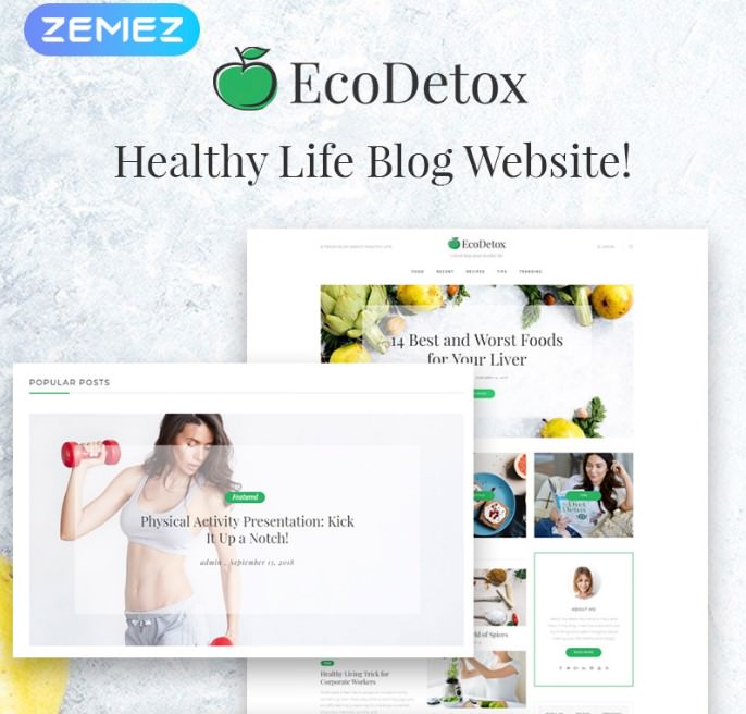 WordPress шаблон EcoDetox - Healthy Food Blog Elementor