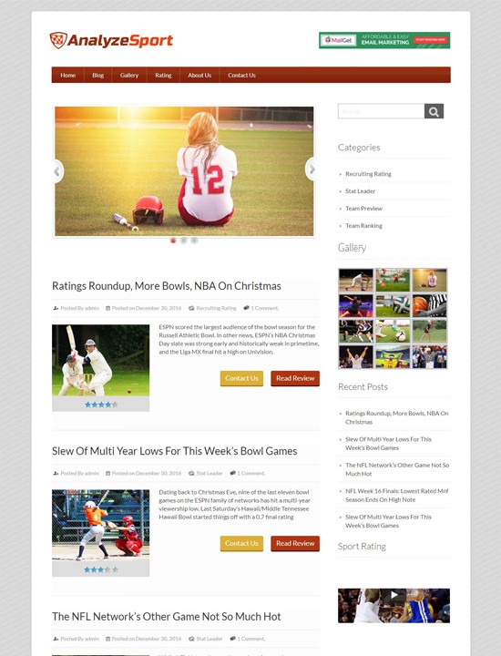 Analyze Sport WordPress спортивный шаблон