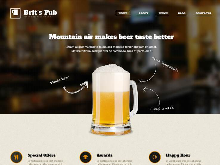 Beer Pub решение для веб-сайта пивоваренного завода или паба