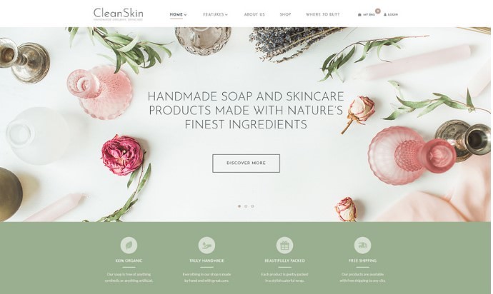 CleanSkin - WordPress шаблон для магазина органической косметики и мыла ручной работы