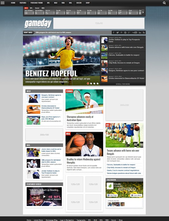 GameDay WordPress спорт тема Вордпресс