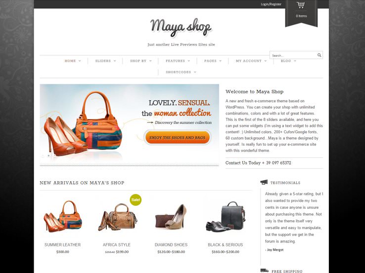 MayaShop эффективный шаблон WordPress для создания магазина одежды.
