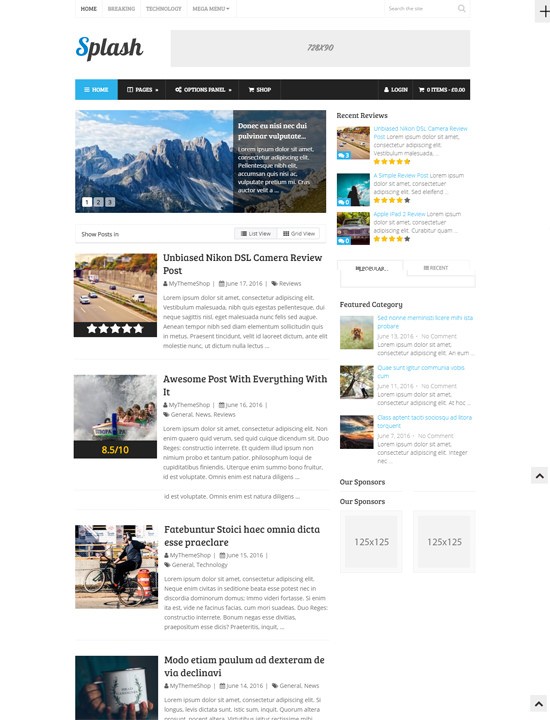 Splash шаблон WordPress для сайта о спорте