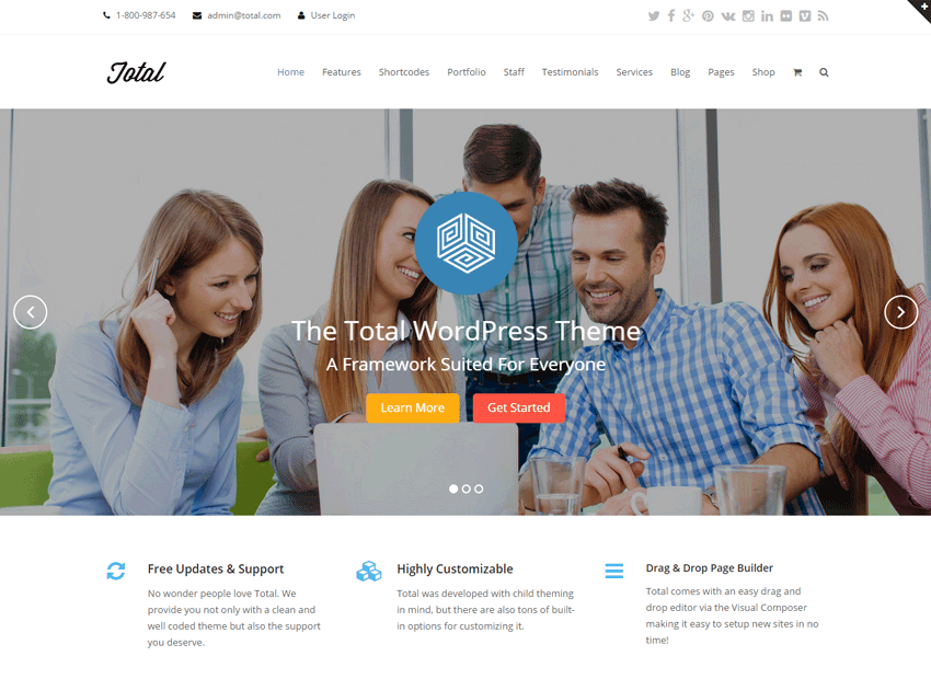 Total Drag & Drop Многоцелевая Тема WordPress