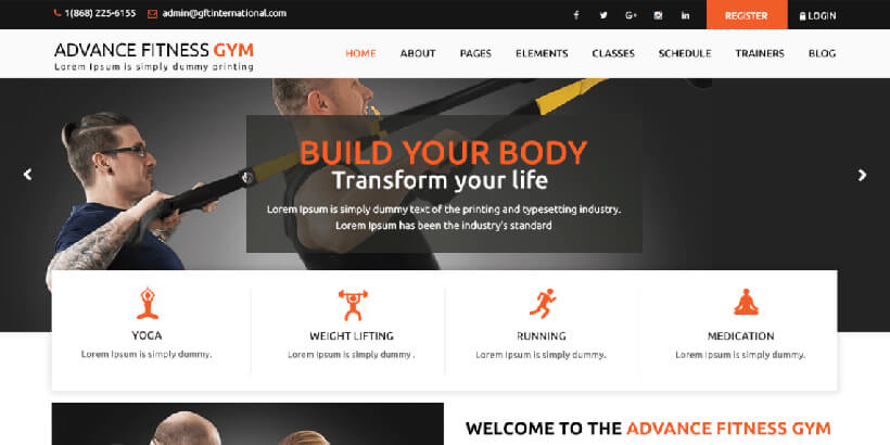 Advance Fitness Gym бесплатная тема Вордперсс