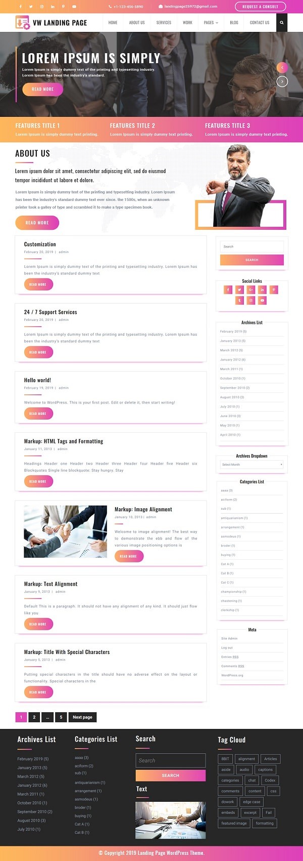VW Landing Page тема для лендинга