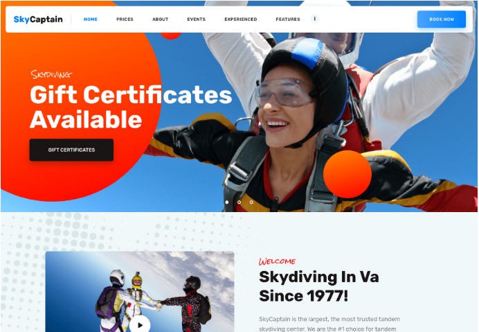 SkyCaptain | Skydiving & Extreme Flying Sports WordPress Theme