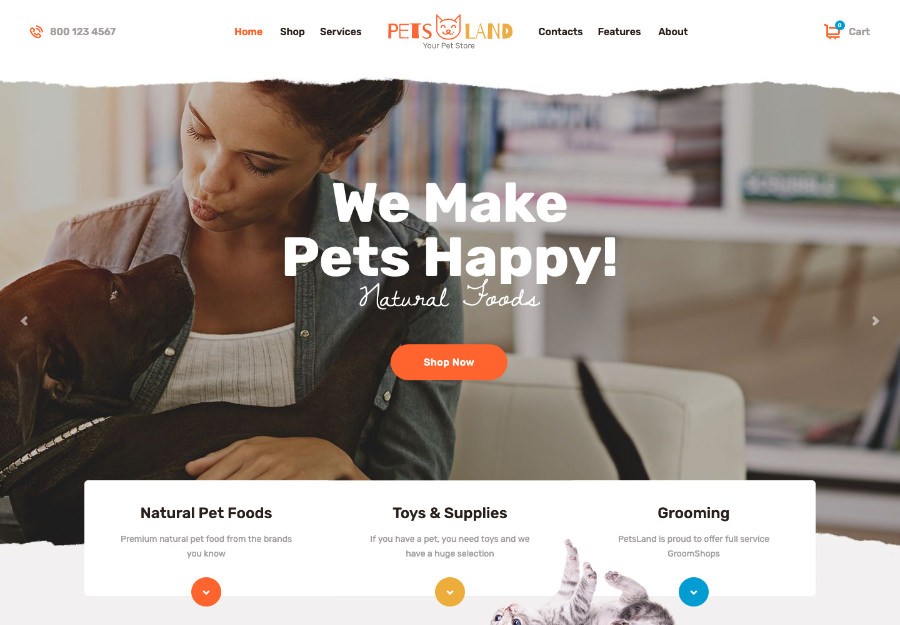 Pets Land | Domestic Animals Shop & Veterinary WordPress Theme