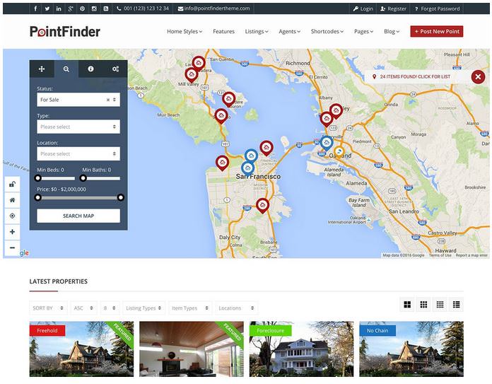 Point Finder - это многофункциональная тема каталогов для WordPress