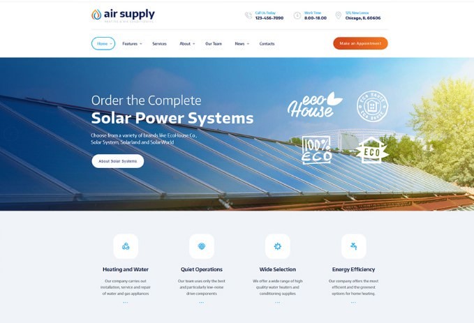 Air Supply | WordPress шаблон для сервиса по установке кондиционеров и отопительных приборов + RTL