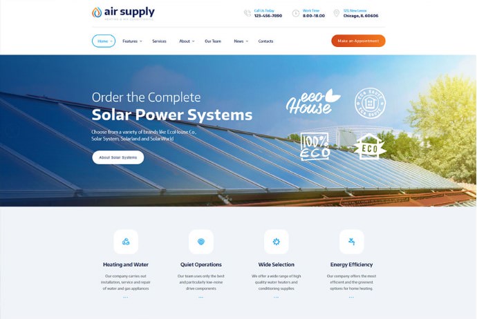 Air Supply | WordPress шаблон для сервиса по установке кондиционеров + RTL