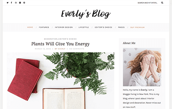 Шаблон Everly Lite для женского блога