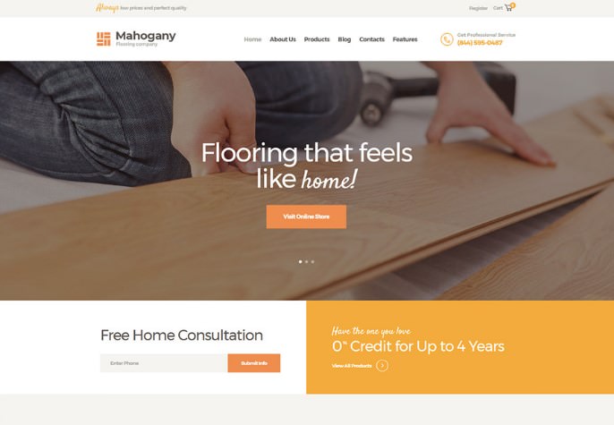 Mahogany | шаблон WordPress для сервиса по укладке полов