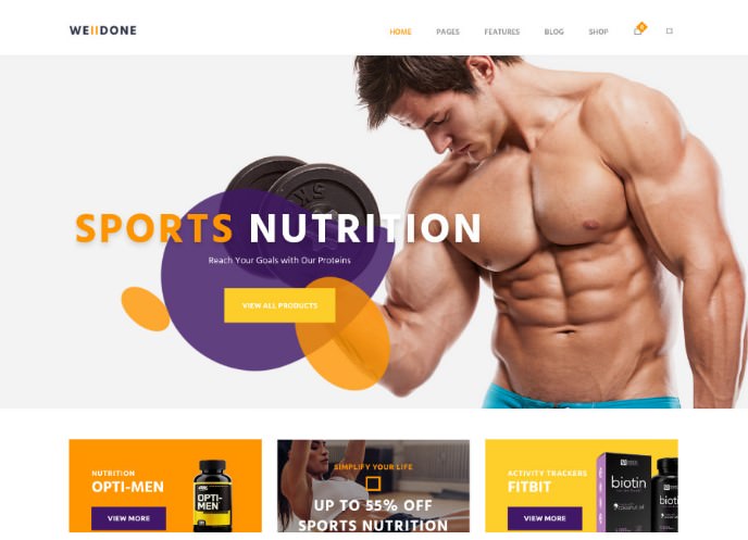 Welldone | WordPress шаблон для магазина спортивного питания