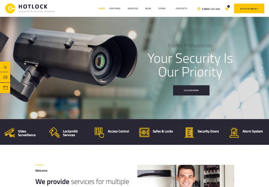 HotLock | WordPress шаблон для систем безопасности