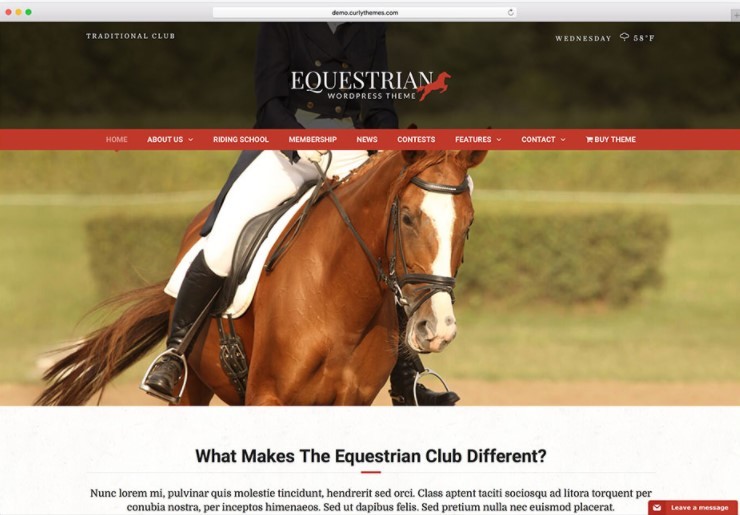 Equestrian тема для сайта охоты, рыбалки или конюшни