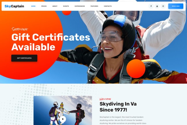 SkyCaptain | WordPress шаблон для прыжков с парашюта и экстремального спорта