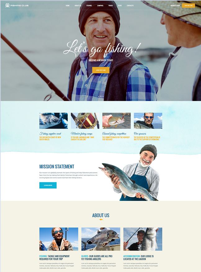 Fishing Club шаблон для сайта рыболовного сообщества