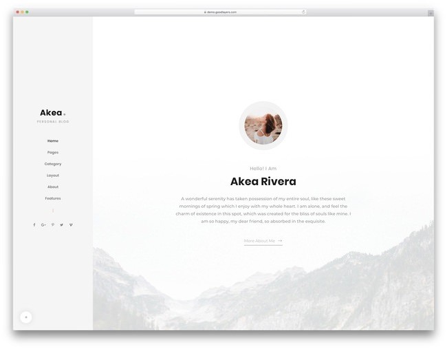 akea лучший личный блог WordPress тема