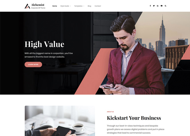 Alchemist - это бесплатная многоцелевая корпоративная тема WordPress