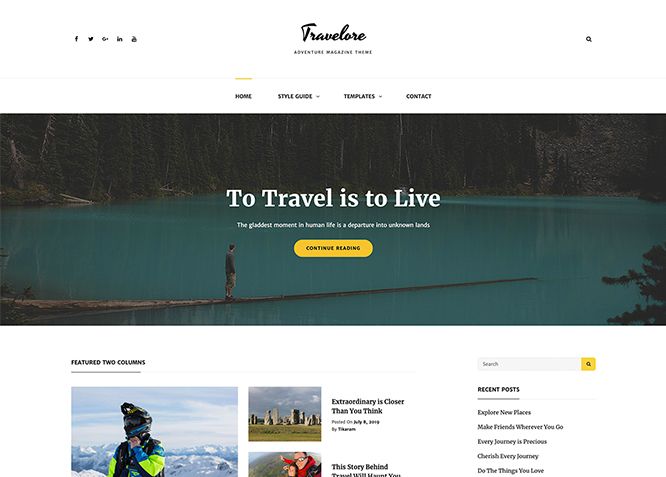 Travelore - это бесплатная тема WordPress