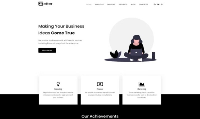 Zetter - униервсальный бизнес шаблон на Elementor