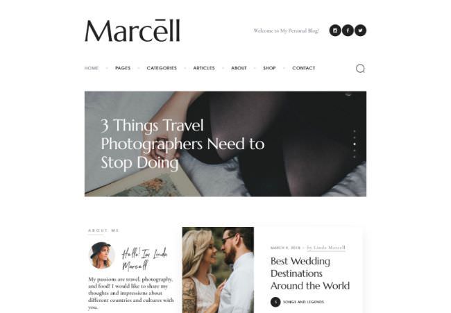 Marcell | WordPress шаблон для блога с 20 вариантами лейаутов страниц