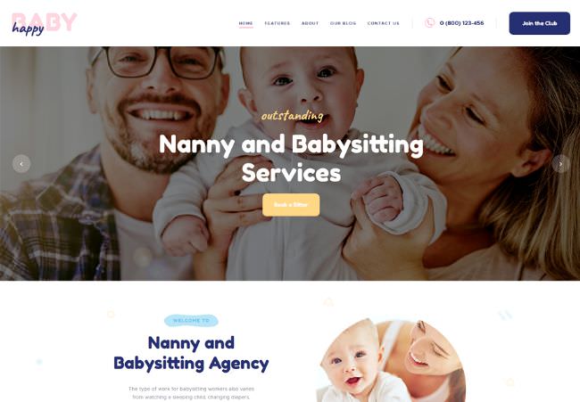 Happy Baby | WordPress шаблон для сервиса по уходу за детьми