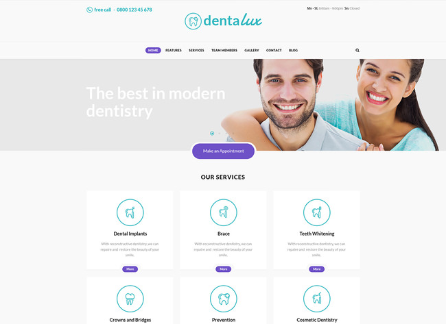 Dentalux | Тема WordPress для стоматолога, занимающейся медициной и здравоохранением