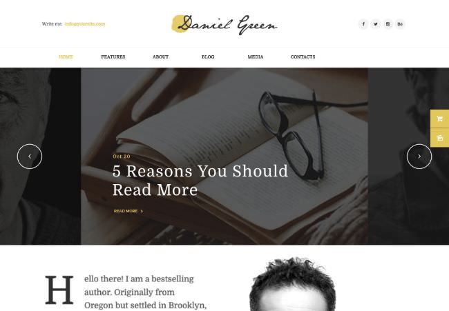 Blog for Writers and Journalists | WordPress шаблон для порфолио и резюме автора
