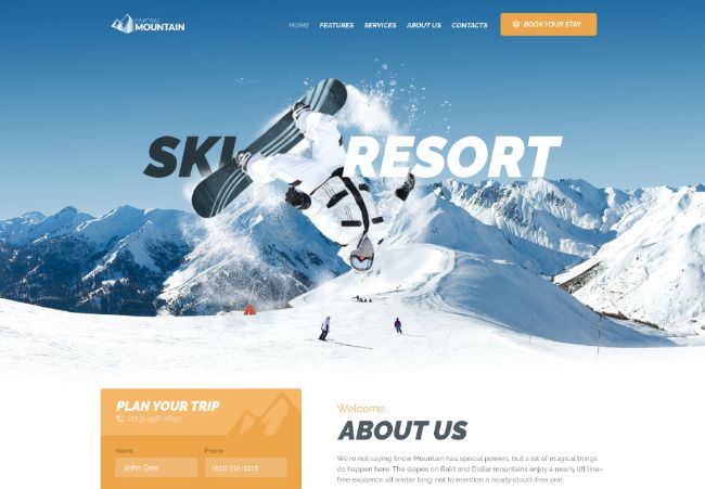 Snow Mountain | WordPress шаблон сайта лыжного курорта, магазина спортивного оборудования