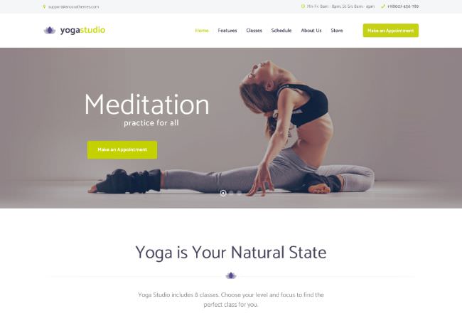 Yogastudio, Gym and Healthcare | WordPress шаблон для йога-студии и магазина спортивной одежды, аксессуаров