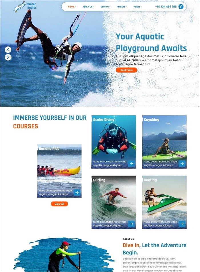 Water Sports - бесплатная тема для водного спорта на WordPress