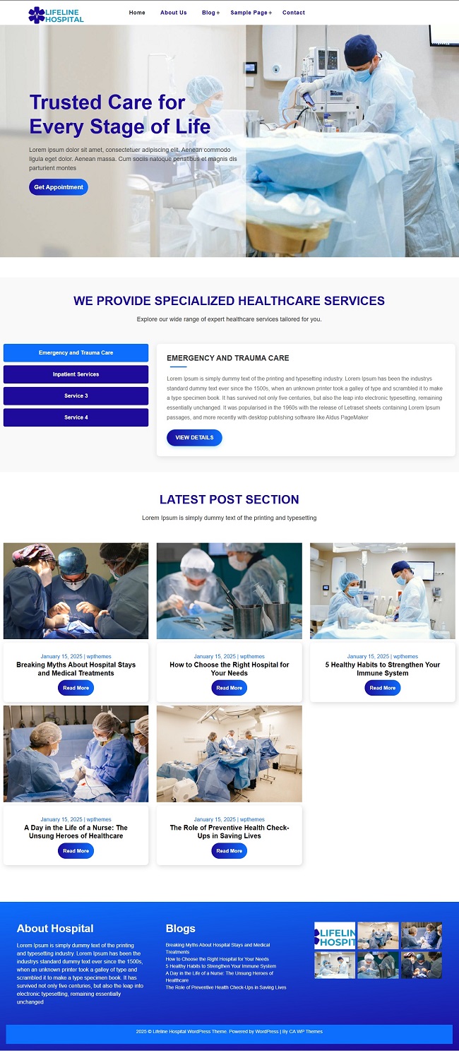 Lifeline Hospital Бесплатная WordPress тема