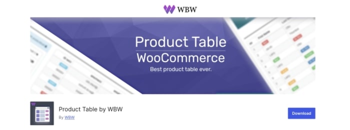 Product Table WBW