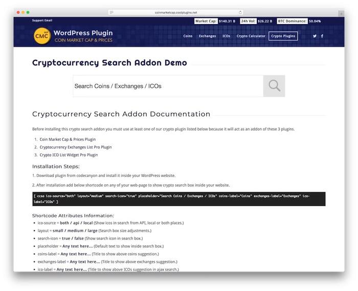 Cryptocurrency Search Addon