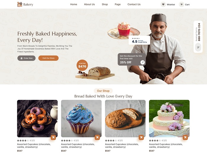 Fresh Bakers Shop - шаблон для онлайн-магазина кулинарии